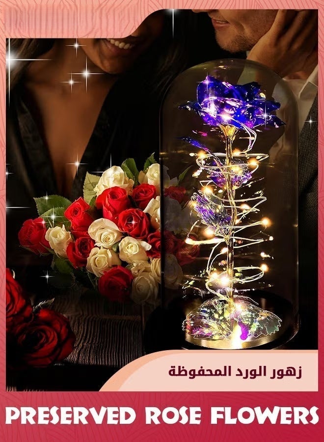 زهرة مصطنعة ملونة هدية الورد,ضوء LED للأبد ورد هدايا عيد ميلاد للمرأة أم الجدة زوجة,زهرة الورد في القبة الزجاجية,الجمال الخالد للزمن,هدايا فريدة من نوعها لعيد الأم / عيد ميلاد,الأرجواني,, - Image 3